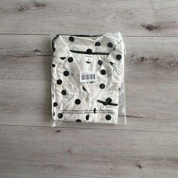 Soma LS Notch Collar Pajama Top Whimsy Dot Ivory M NWT IN PACKAGING - Picture 2 of 4